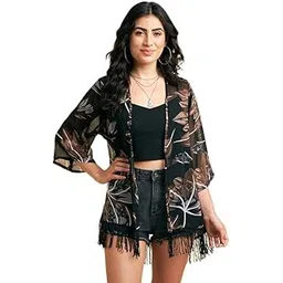 azira Women Floral Printed Georgette Shrug Lapelcollared-picture-11