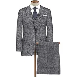 B BIGREAMS - Your Comfort is Our Mission Unisex Regular Fit Unstitched Black Grey Herringbone Wool Blazer Yarn-Dyed Fabric For Three Piece Suit|58" Wide,Wrinkle Free (1.5 Meter For Blazer Use)-image-39
