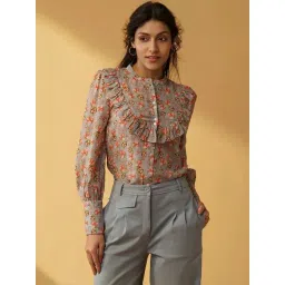 B77 Grey ELANA - Beautiful Printed Shirt In Organic Textured Bamboo Fabric-picture-19
