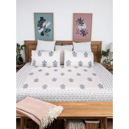 Baarno Blue & White Floral 210 TC Bedsheet with 2 Pillow Covers-picture-32