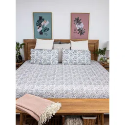 Baarno Blue & White Floral 210 TC King Bedsheet with 2 Pillow Covers-picture-27
