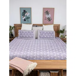 Baarno Blue & White Floral 220 TC King Bedsheet with 2 Pillow Covers-picture-21