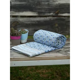 Baarno Blue & White Floral Printed AC Room Cotton 300 GSM Single Bed Dohar-picture-12