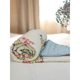 Baarno White & Blue Floral 300 GSM Single Bed Quilt-picture-10
