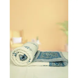 Baarno White & Blue Floral 300 GSM Single Bed Quilt image 1