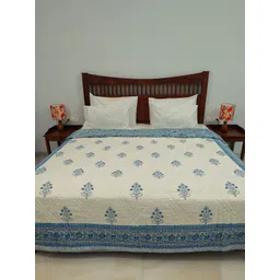Baarno White & Blue Floral 300 GSM Single Bed Quilt image 4