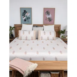 Baarno White & Blue Floral Cotton 220 TC King Bedsheet with 2 Pillow Covers-picture-18