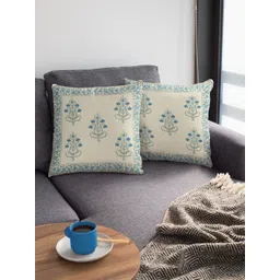 Baarno White & Blue Set of 2 Floral Square Cushion Covers-picture-24