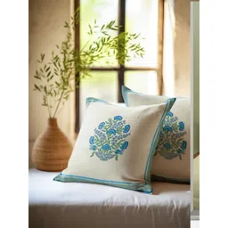 Baarno White & Blue Set of 2 Floral Square Cushion Covers-picture-25