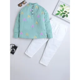 BAATCHEET Boys Leaf-Printed Pure Cotton Kurta With Pyjama-picture-41