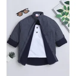 BAATCHEET Cotton Woven Full Sleeves Abstract Printed Shirt With Attached Tee - Navy Blue-picture-23