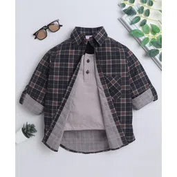 BAATCHEET Cotton Woven Full Sleeves Checked Shirt With Attached Tee - Brown-picture-17
