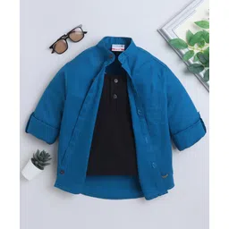 BAATCHEET Cotton Woven Full Sleeves Solid Shirt With Attached Tee - Blue-picture-16