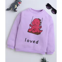 BAATCHEET Fleece Knit Full Sleeves Swinging Baby Dinosaur Printed Light Winter Sweatshirt - Lavender-picture-14