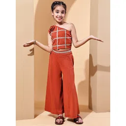 Baawri Girls Checked One Shoulder Top With Palazzo-picture-25