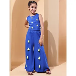 Baawri Girls Embroidered Round Neck Pure Cotton Top With Palazzo-picture-21