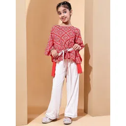 Baawri Girls Printed Round Neck Kaftan Top With Palazzo-picture-22