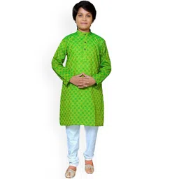 Baba & Baby Boys Geometric Woven Design Thread Work Pure Cotton Straight Kurta & Churidar-picture-29