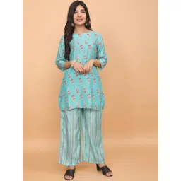 BABRU Women Block Printed Notch Neck Tunic with Palazzo-picture-24