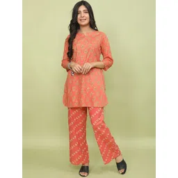 BABRU Women Pure Cotton Block Printed Notch Neck Tunic With Palazzo-picture-37