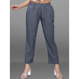 BABRU Women Striped Relaxed Fit Mid-Rise Denim Cigarette Trousers-picture-36