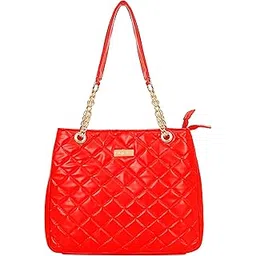 Baby Bag for Mom, Quilted Fabric, Chain Handle, Zipper Closure, Red Colour-picture-53