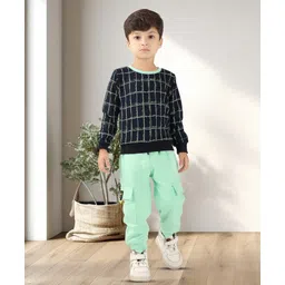 BABY CLOSET Cotton Knit Full Sleeves Checked Pattern Printed Light Winter Sweatshirt & Joggers - Mint Green & Blue-picture-10