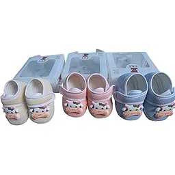 Baby Cow Design Shoes, Soft Sole Non-Slip Infant Slippers, White and Beige pink-picture-30