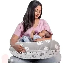 Baby Feeding Pillow with 100% Cotton Removable Cover | Breastfeeding Pillow | Nursing Pillow with Belt and Hoop Grey Colour-picture-25
