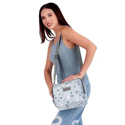 Baby Gear Printed Travel Diaper Sling Bag with Multiple Pockets - Bunny Print Grey-picture-16