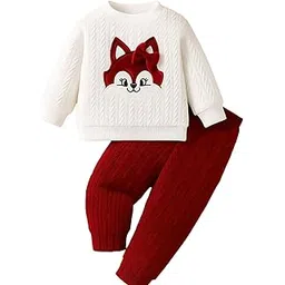 Baby Girls Winter Quilted Sweatshirt Set, White Top with Red pant, maroon Pants, Warm Outfit-picture-10