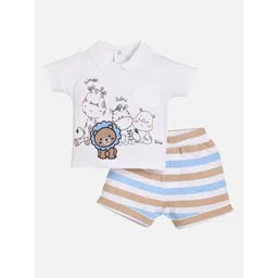 BABY GO Boys Beige & White Printed T-shirt with Shorts-picture-33