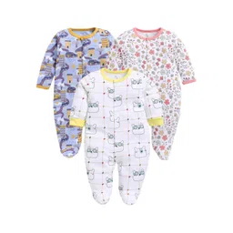 BABY GO Infants Pack Of 3 Printed Pure Cotton Sleepsuits-picture-21