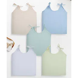 Baby Moo 100% Cotton Pack Of 5 Sleeveless Solid Jhablas - White Blue Peach Green & Yellow-picture-14