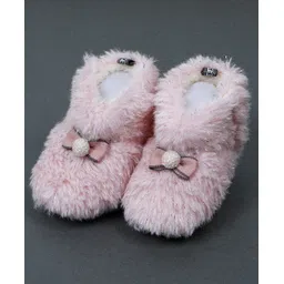 Baby Moo Bow Embellished Warm Furry Booties - Pink-image-42