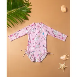 Baby Moo Full Sleeves Unicorn  Printed  Swimsuit  -  Pink-image-40