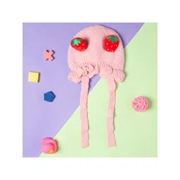 Baby Moo Girls Pink & Red Ear Cover Strawberry Beanie-image-10