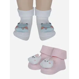 Baby Moo Girls White & Pink Applique Socks Booties (Pack Of 2)-image-34