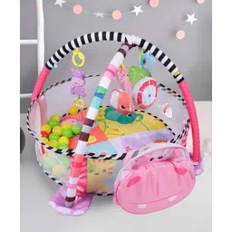 Baby Moo Hippo Infant Play Mat Activity Gym With Hanging Toys And Balls - Pink-image-1