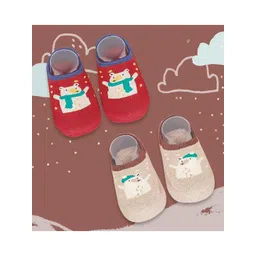 Baby Moo Kids Pack Of 2 Red & Beige Shoe Liner Socks-picture-39