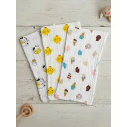 Baby Moo Kids Set Of 3 Printed Soft Muslin Burp Cloth - White-picture-37