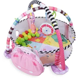 Hippo Infant Play Mat Activity Gym With Hanging Toys And Balls - Pink-image-2
