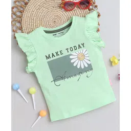 BABY NATION Cotton Frill Sleeves Make Today Amazing Text Printed Top - Green-picture-37