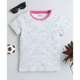 BABY NATION Cotton Half Sleeves Floral Swirls Printed Tee - White-picture-27