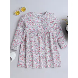 Baby Nation Girls Floral Print Round Neck Fit & Flare Dress-picture-1