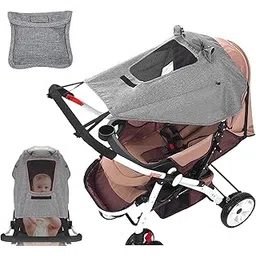Baby Pram Sun Shade, Universal Stroller Buggy Sun Canopy, Awning UPF50+ Pushchair Parasol Accessories Can Slide Freely for UV Protection, Sun Protection, Light Blocking-image-12
