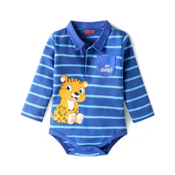 Babyhug 100 % Cotton Knit Full Sleeves Striped & Animal Printed Collared Onesie - Blue-picture-12