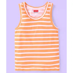 Babyhug 100 % Cotton Knit Sleeveless Striped & Dino Printed Sandos Pack of 3 - Orange & White image 2