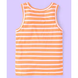 Babyhug 100 % Cotton Knit Sleeveless Striped & Dino Printed Sandos Pack of 3 - Orange & White image 3
