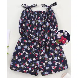 Babyhug 100 % Rayon Sleeveless Jumpsuit Floral Print- Blue-picture-11